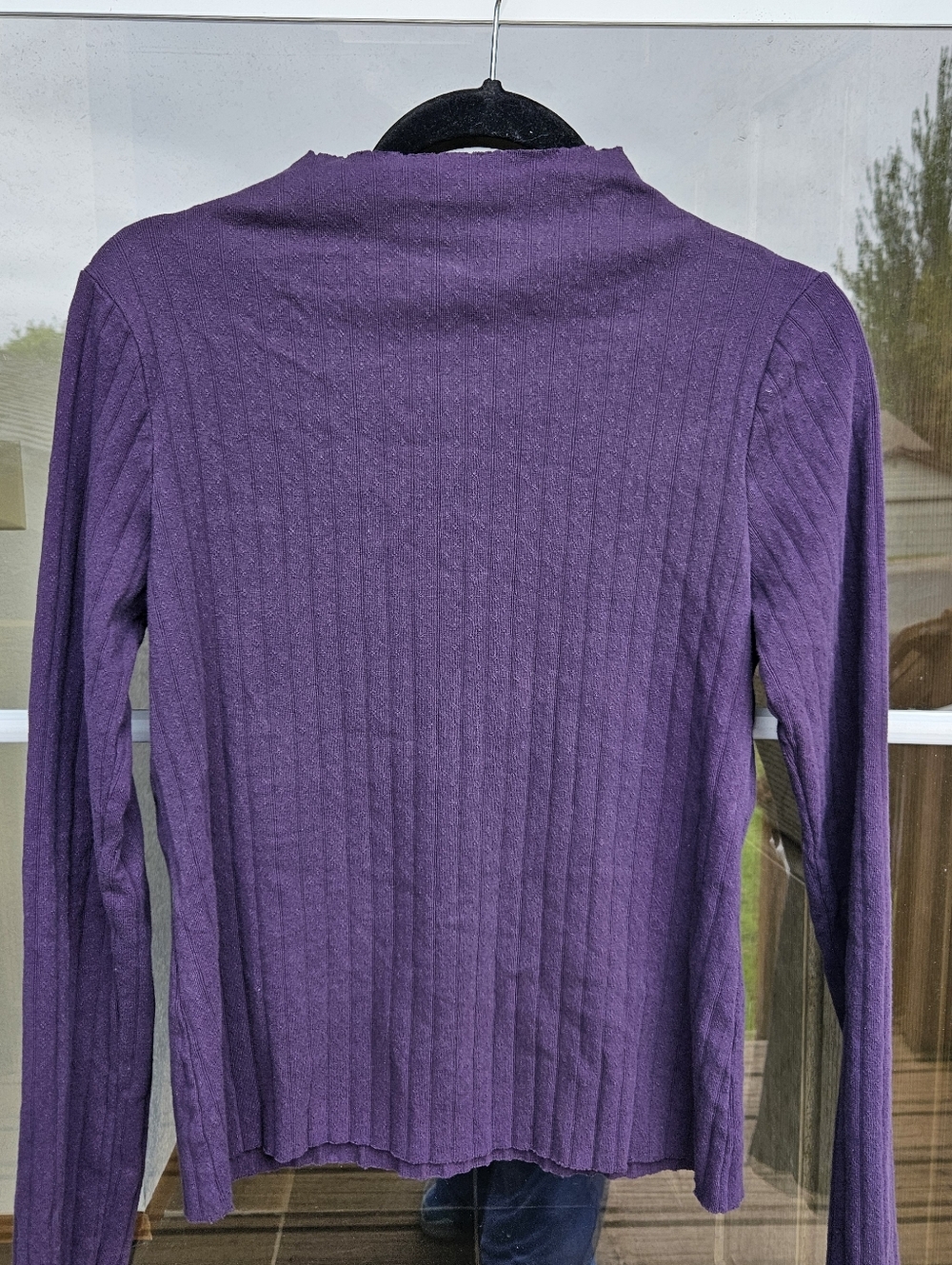 LA Relaxed Pointelle 90s Relaxed Long Sleeve Mock Neck XL Eggplant Plum - Picture 6 of 9